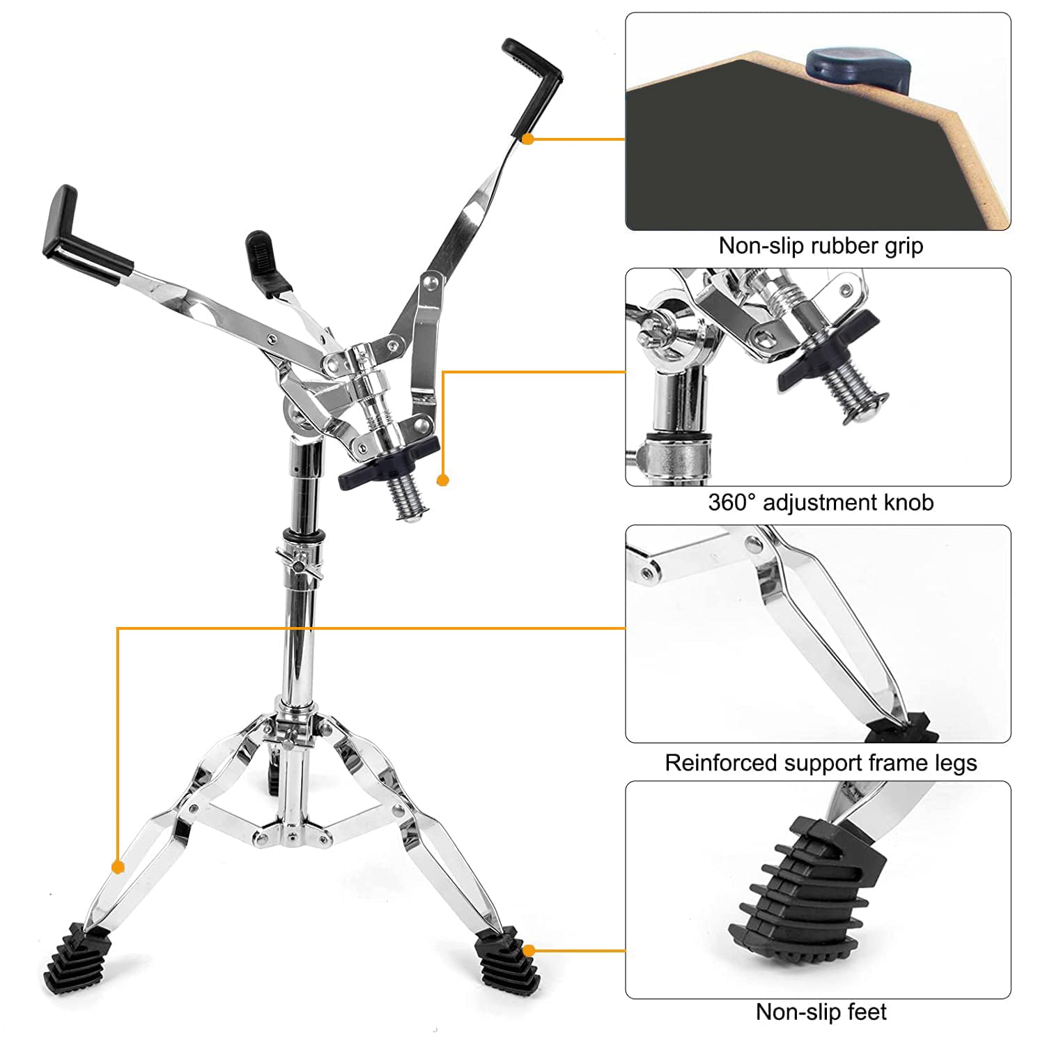 Drum stand with features highlighted on a white background