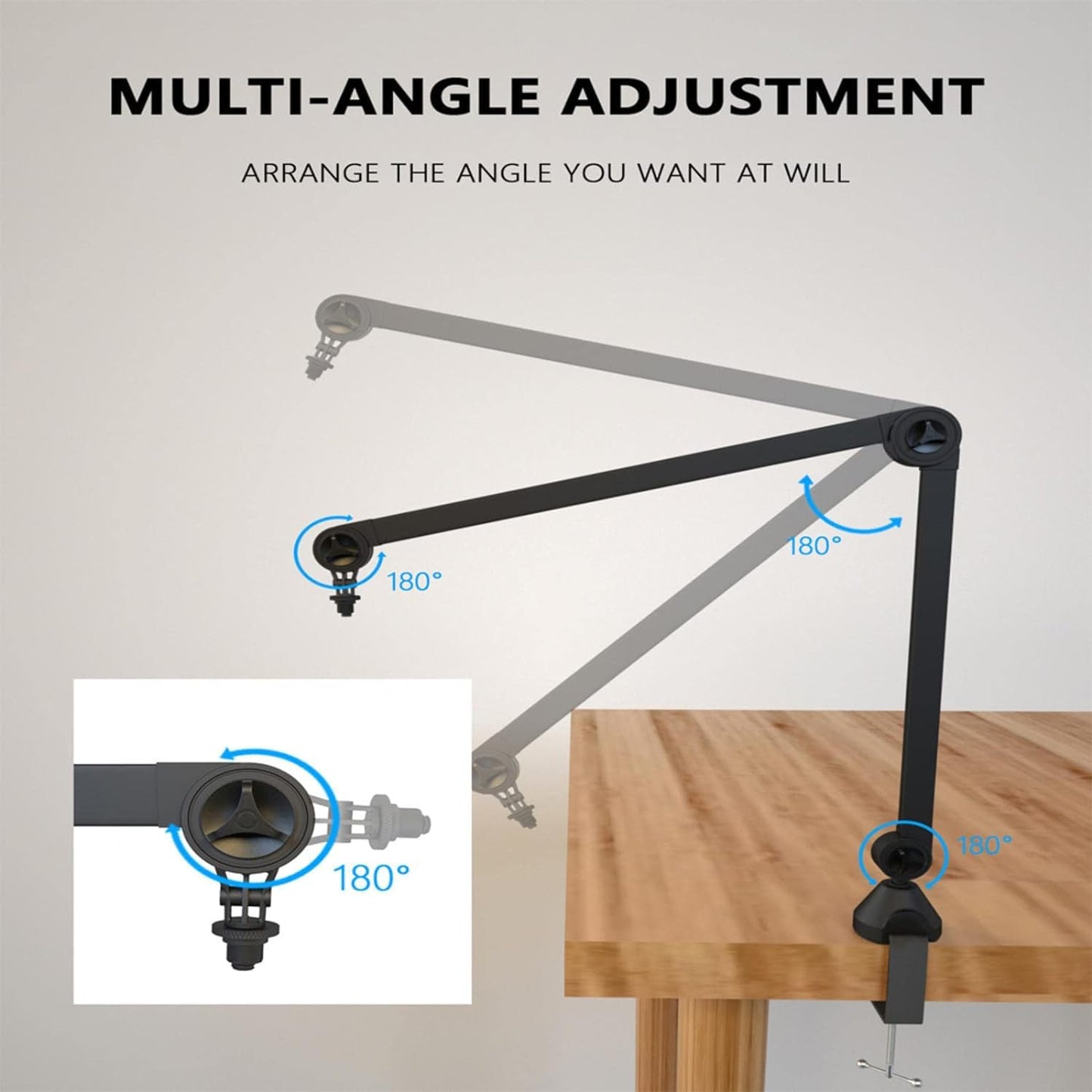 Close-up of microphone holder grip with threaded attachment, showing universal compatibility and secure fitting design.