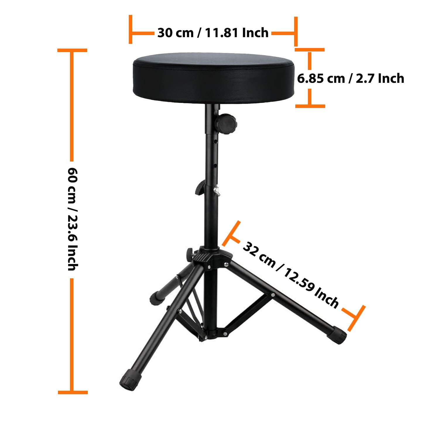 Side view of SP36 drum throne showing three height adjustment positions (50-55-60 cm)