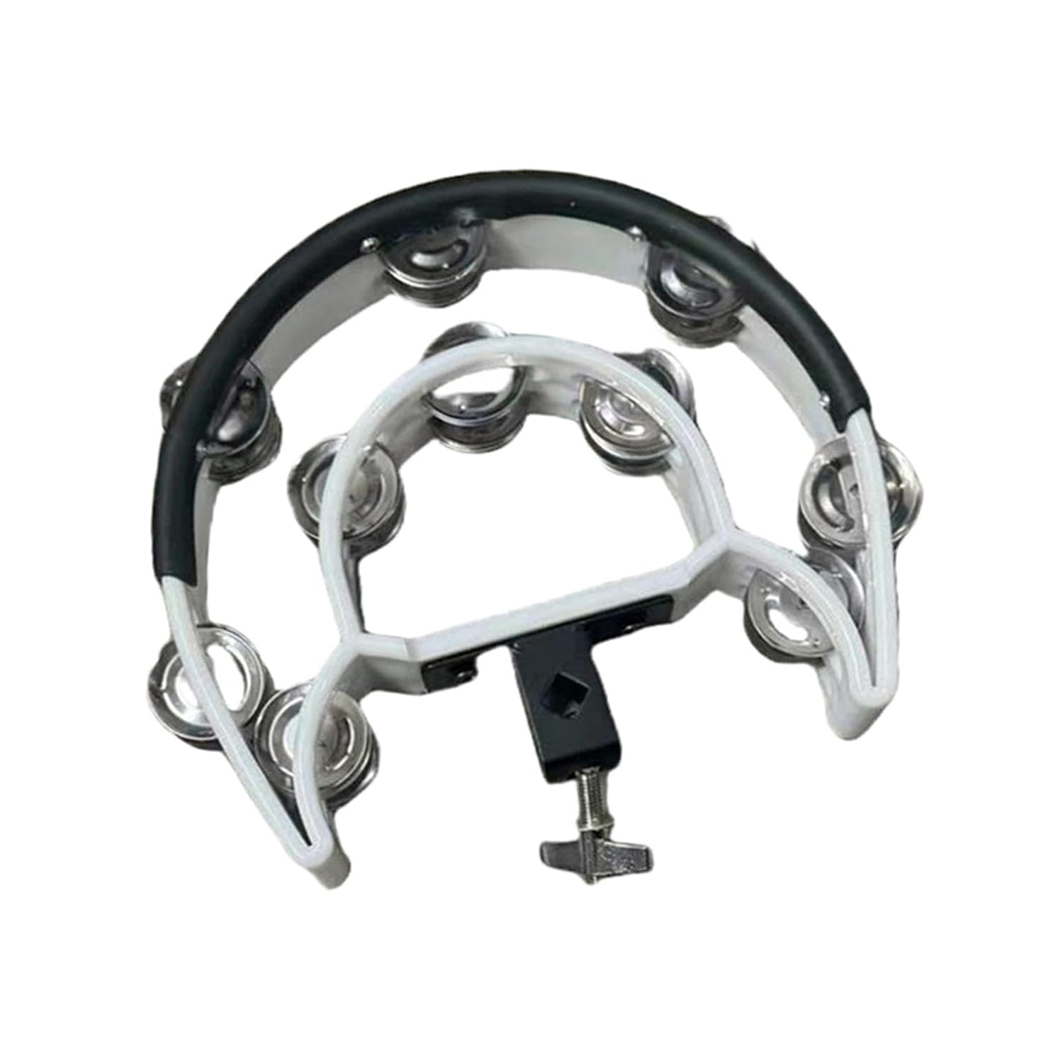 Tambourine with jingles on a white background