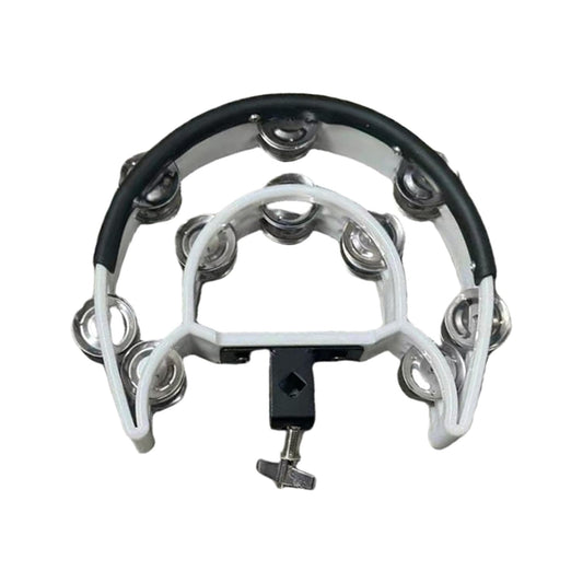 Tambourine with black and white design on a white background