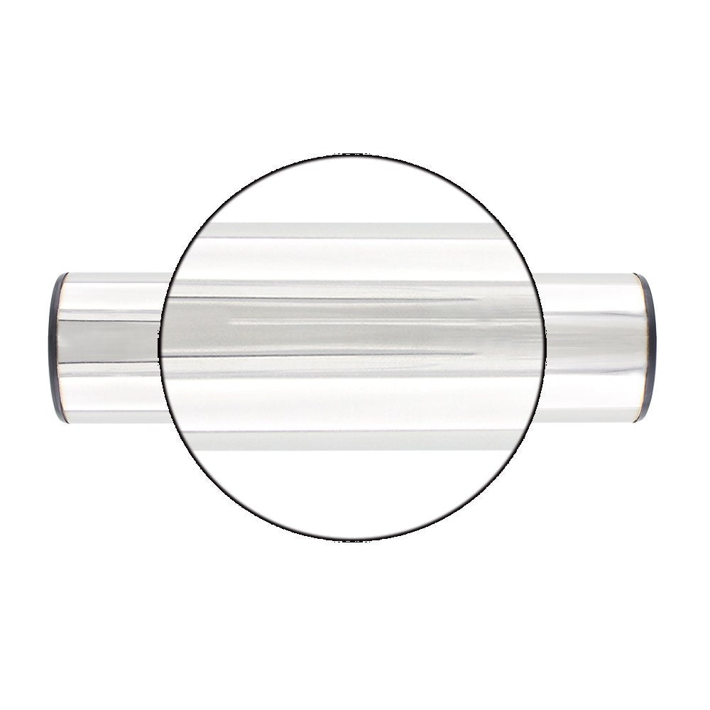 Silver cylindrical object with a reflective surface on a white background