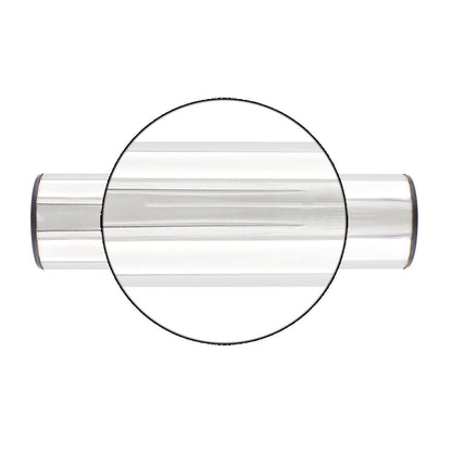 Silver cylindrical object with a reflective surface on a white background