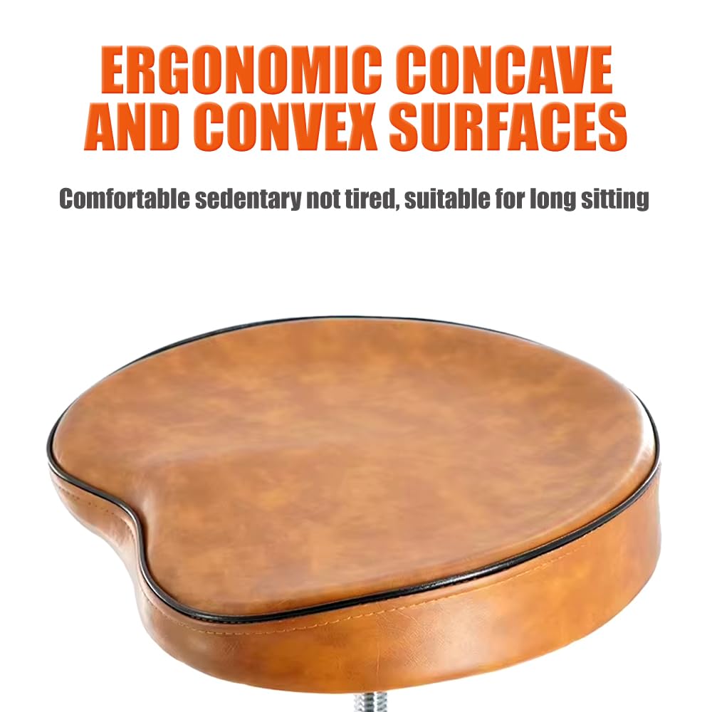 Brown leather seat with ergonomic design on a white background.