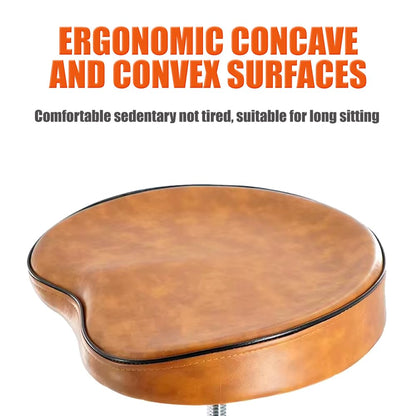 Brown leather seat with ergonomic design on a white background.