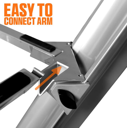 Metal arm connection with text 'Easy to Connect Arm' on a white background