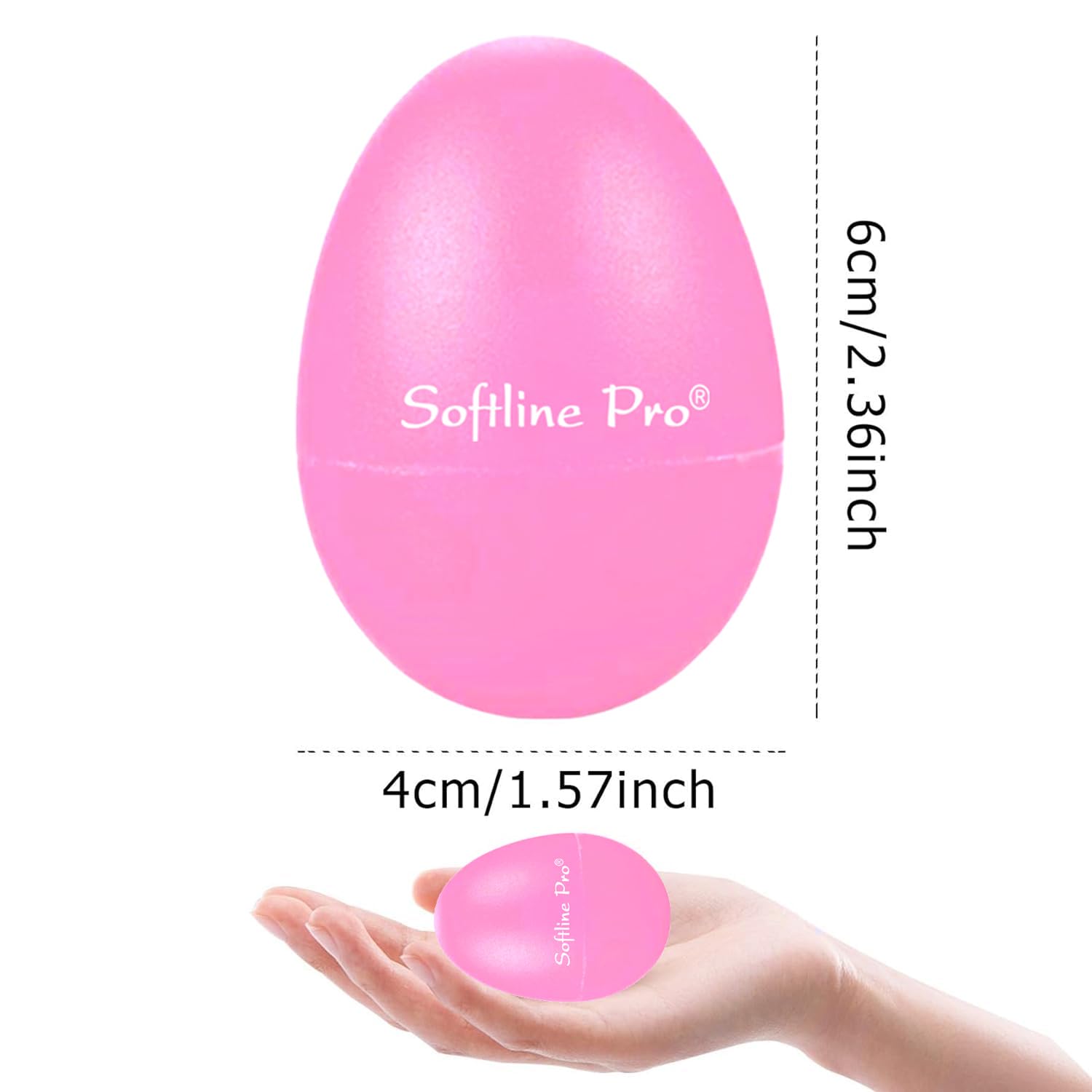 Pink 'Softline Pro' product with dimensions and a hand holding it for scale on a white background