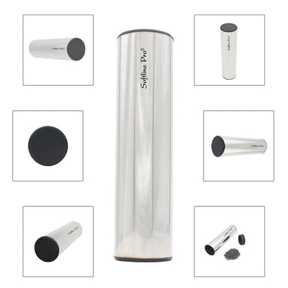 Silver cylindrical container with black ends labeled 'Swiftline Pro' on a white background.