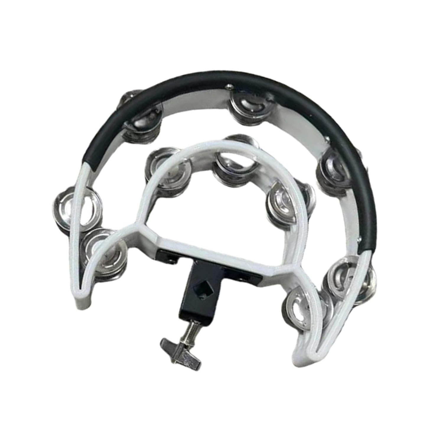 Tambourine with metal jingles on a white background