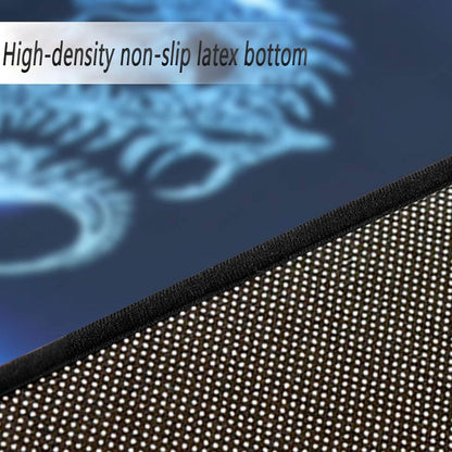 Close-up of a textured surface with text 'High-density non-slip latex bottom' on a blurred background