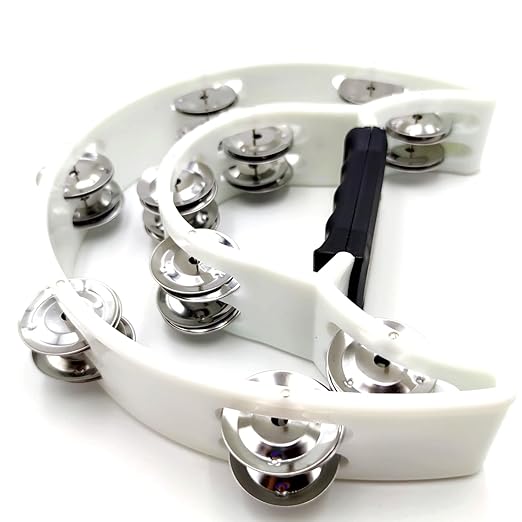 Durable white percussion tambourine for music classes and performances