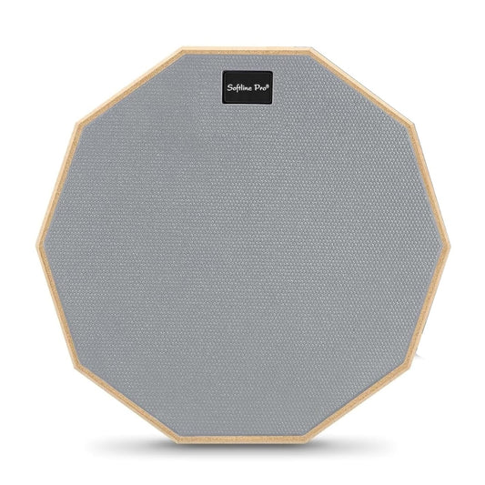 A single-sided Softline Pro dumbed drum practice pad with a grey surface and a wooden rim.