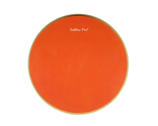 Orange drum practice pad with 'Softline Pro' branding on a white background