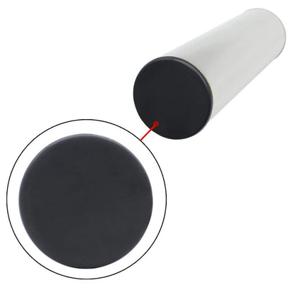Black circular object with a white cylindrical container on a white background