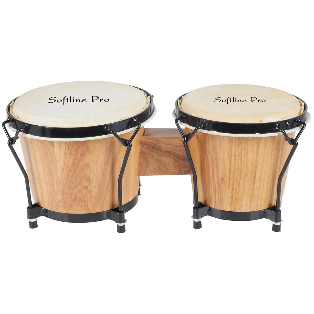 Softline Pro bongo drums featuring rubber feet and padded carry bag